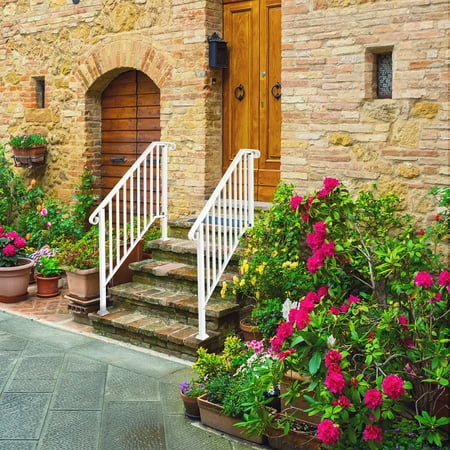 Funnil Handrail for Outdoor Stairs, Fits 3-4 Steps, Weatherproof Heavy Duty Metal Handrail Railing, Iron Handrail Rail for Porch Deck Garden, Matte White