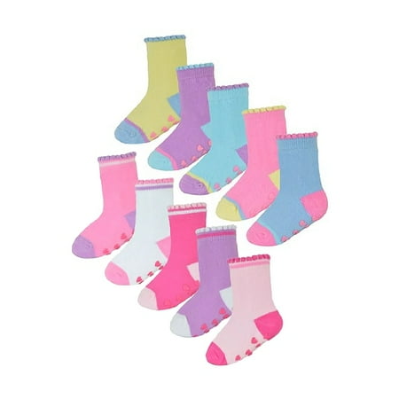 

Non Slip Baby Girl Heel and Toe Socks | 10 Pair Multipack | Cute and Soft Toddler Socks with Grips