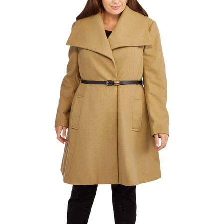 Women's Plus-Size Chic Belted Wool-Blend Coat - Walmart.com