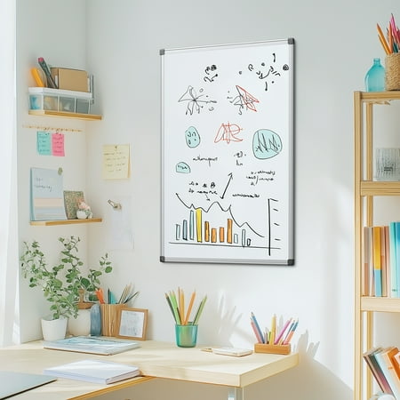 ZUNMOS Magnetic Dry Erase Board 36 X 24 Inches Dual Mounting Options Removable Pen Tray Silver Aluminum Frame Versatile for Home Office or Classroom White