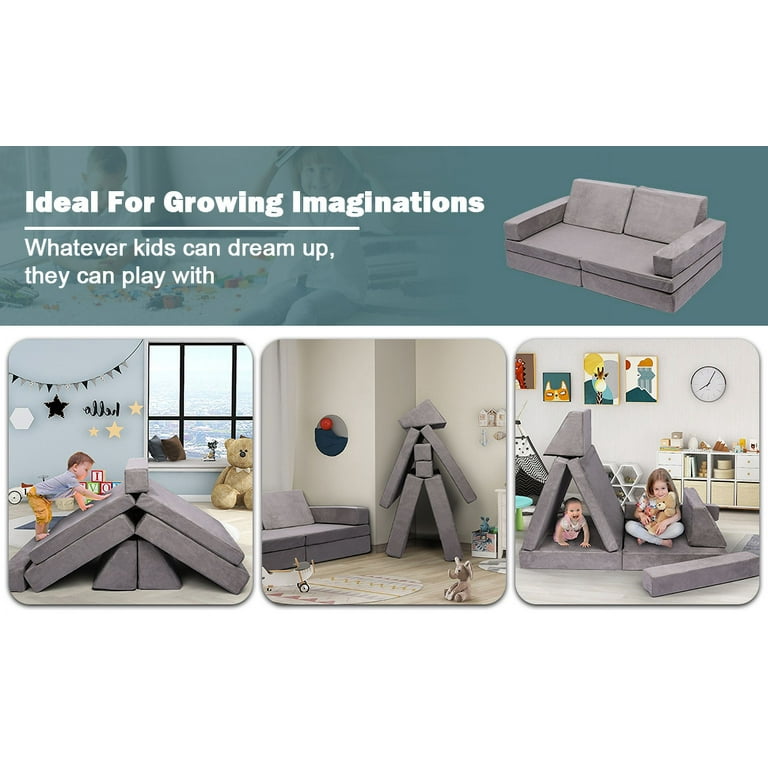 Play Imaginative Furniture Set, Modular Couch, Gray Sectional 6pcs Sofa, Tolead