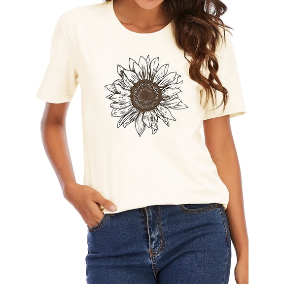 XCHQRTI Sunflower Shirts for Women Graphic Short Sleeve Tshirts Casual Summer Tee