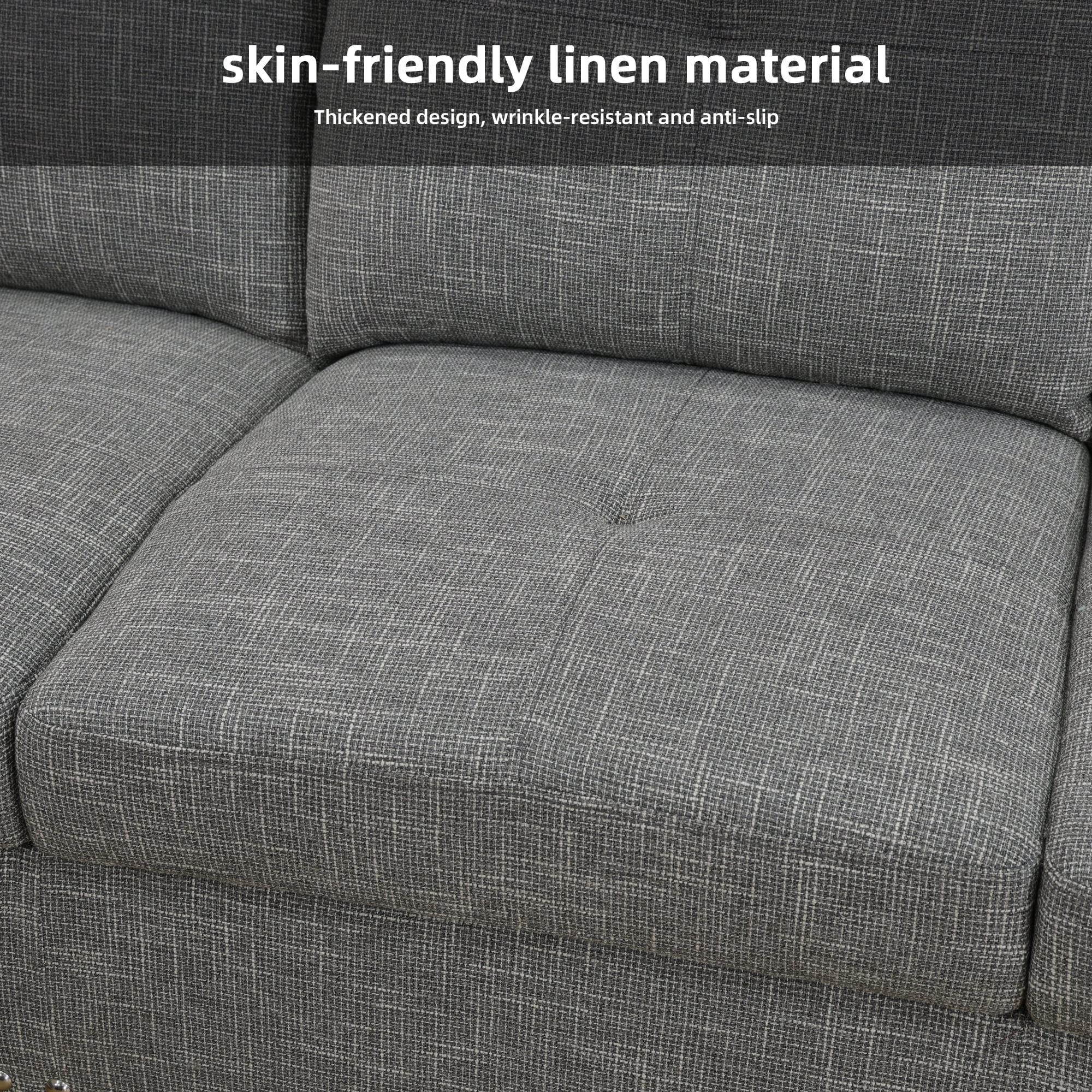 MAYEERTY 97.5" Linen Sectional Sofa, 3-Piece Modular Couch Sofa Set with Ottoman, Grey (Left)