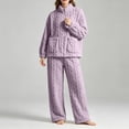 thumbnail image 4 of CAZOFW Women Pajamas,Flannel Zip Up Long Sleeve Top Pants Set Warm Fleece Loungewear Pjs Sizes L-2X, 4 of 9