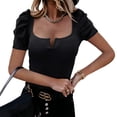 thumbnail image 1 of Solid Color Women Square Neckline Puff Sleeve Slim Shirt Tops, 1 of 5