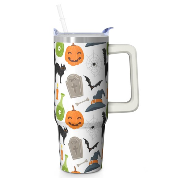 Halloween Tumbler 30 oz with Handle and Straw Pumpkin Skeleton Ghost Tumbler Halloween Gifts for Women Insulated Mug