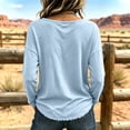 thumbnail image 4 of Linen Tops for Women Summer Raw Trim Long Sleeve Frayed Vintage Shirts Lightweight Dressy Crew Neck Flowy Blouses Light Blue M, 4 of 5