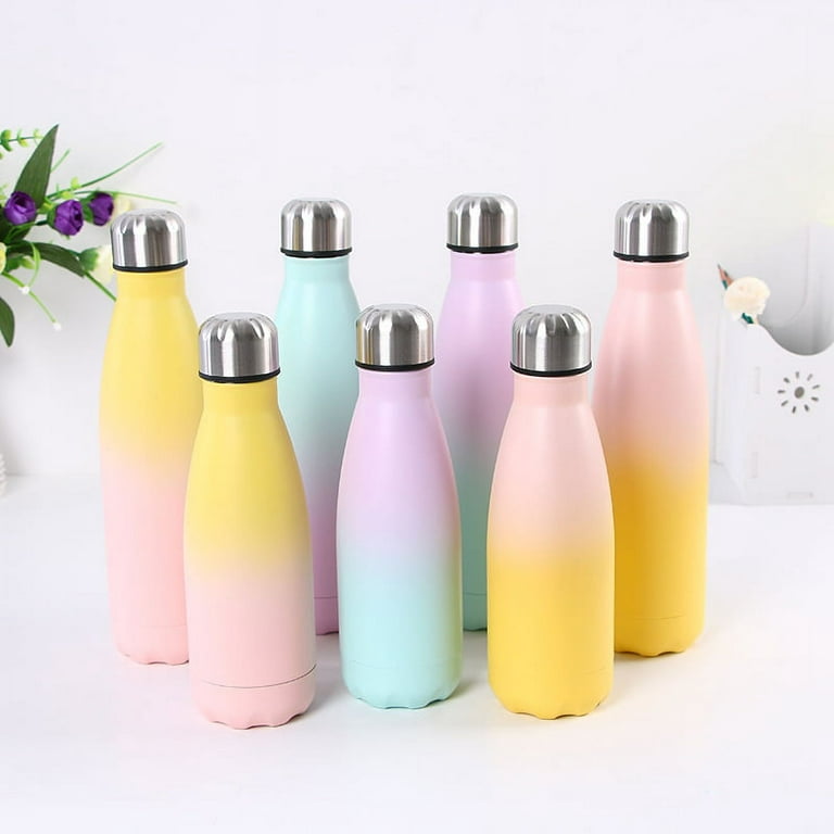 Cartoon Cute Rainbow Cup with Straw BPA Free Woman Girl Water Bottle For  Juice Milk Coffee Double-layer Plastic Drink Bottle