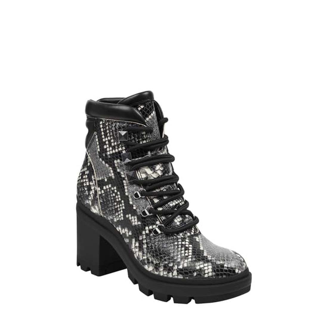 Snakeskin Printed Lug Boot, Black 