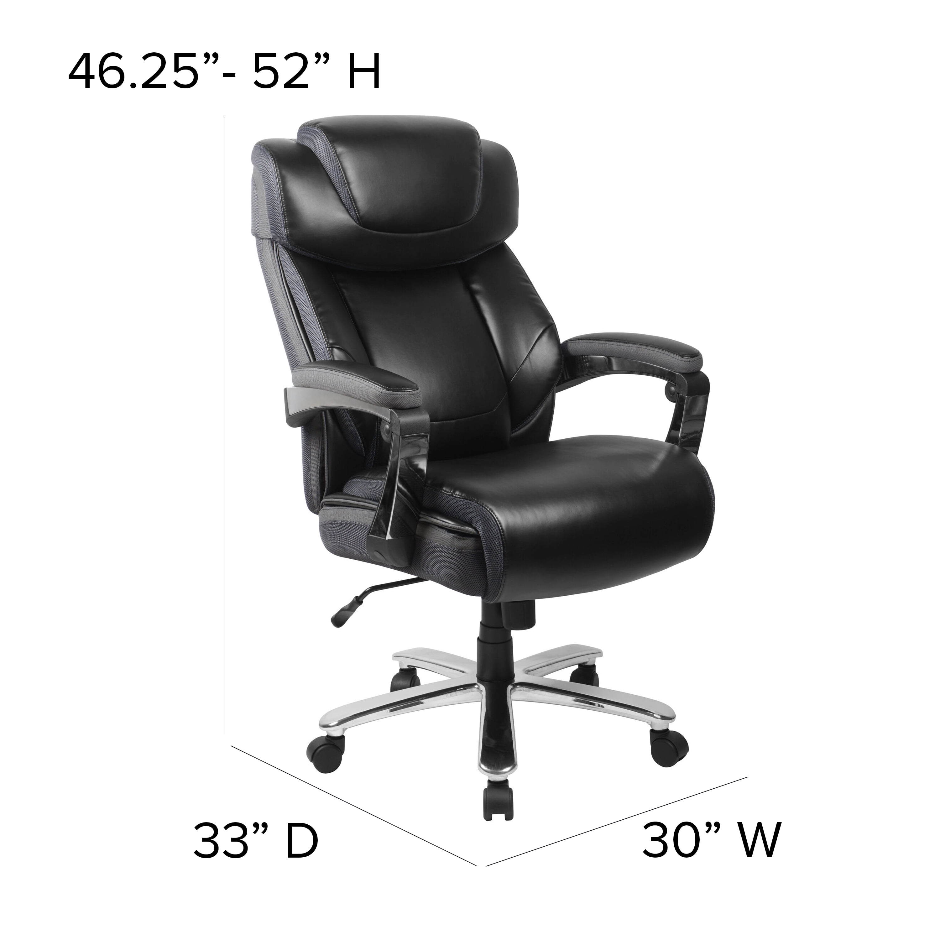 Emma + Oliver 500 lb. Big & Tall Black LeatherSoft Ergonomic Office Chair, Adjustable Headrest