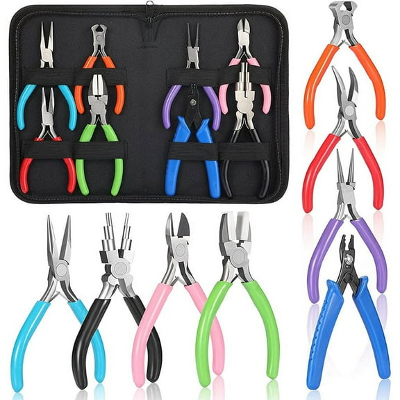 8 Pieces Jewelry Making Pliers Tool Kit, Needle Nose Pliers, Round Nose Pliers, Nylon Jaw Pliers for Jewelry DIY
