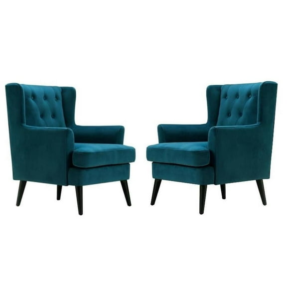 Home Square 2 Piece Tufted Velvet Accent Chair Set in French Teal Blue