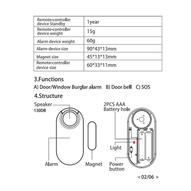 Alarma de puerta y ventana, alarma con sirena de 130 dB, fácil de instalar, alarma inalámbrica para el hogar, función de alarma antirrobo/función de recordatorio de puerta, 1 Juego XianweiShao 8390614943506