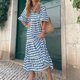 thumbnail image 3 of Vestido largo bohemio con manga abullonada para mujer, traje elegante informal con flores y cordón, cuello en V, holgado, para vacaciones y playa, 2024, 3 of 5