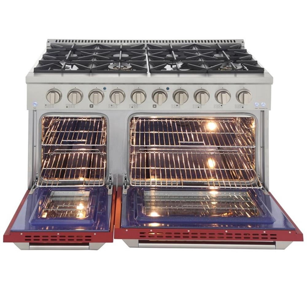 Pemberly Row 48" Stainless Steel Propane Gas Range in Silver/Red