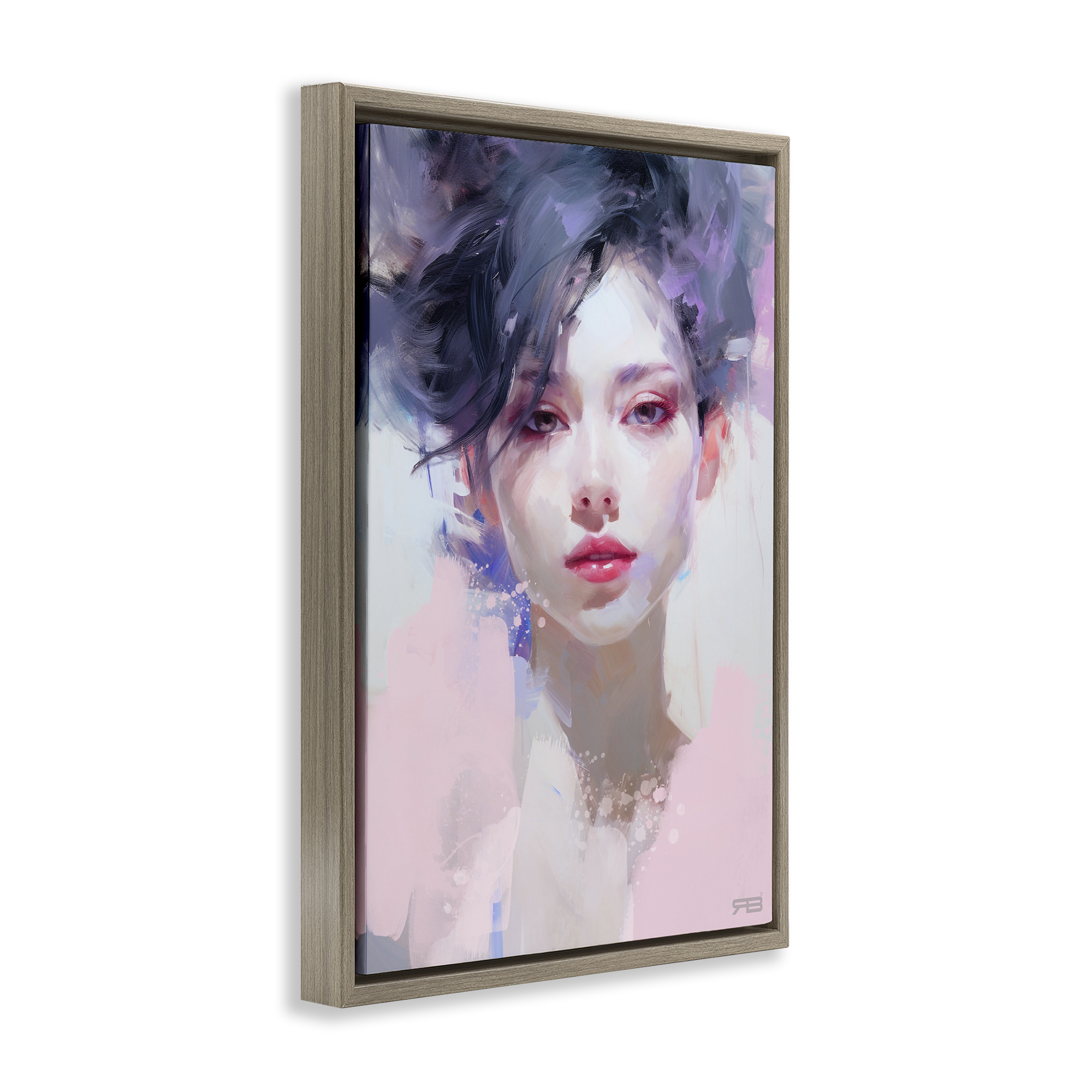 Stupell Industries Purple Haired Woman Novelty Painting Brown Floater Framed Art Print Wall Art, 21 x 31