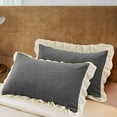 thumbnail image 4 of Solid Color Lace Decorative Throw Pillow Covers 29x18.8 Set of 2,Crystal Velvet Winter Pillowcase Solid with Ruffles,Rectangle Throw Pillow Case for Soft ouch Sofa Bed Living Roo, 4 of 6