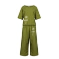 thumbnail image 3 of Baqcunre Womens Sweatpants Linen Sets For Women 2 Piece Ladies Cotton Short Sleeve Printed Blouse Loose Cropped Pants Two Piece Suit Pant Suits Workout Sets For Women Womens Pants Army Green S, 3 of 4