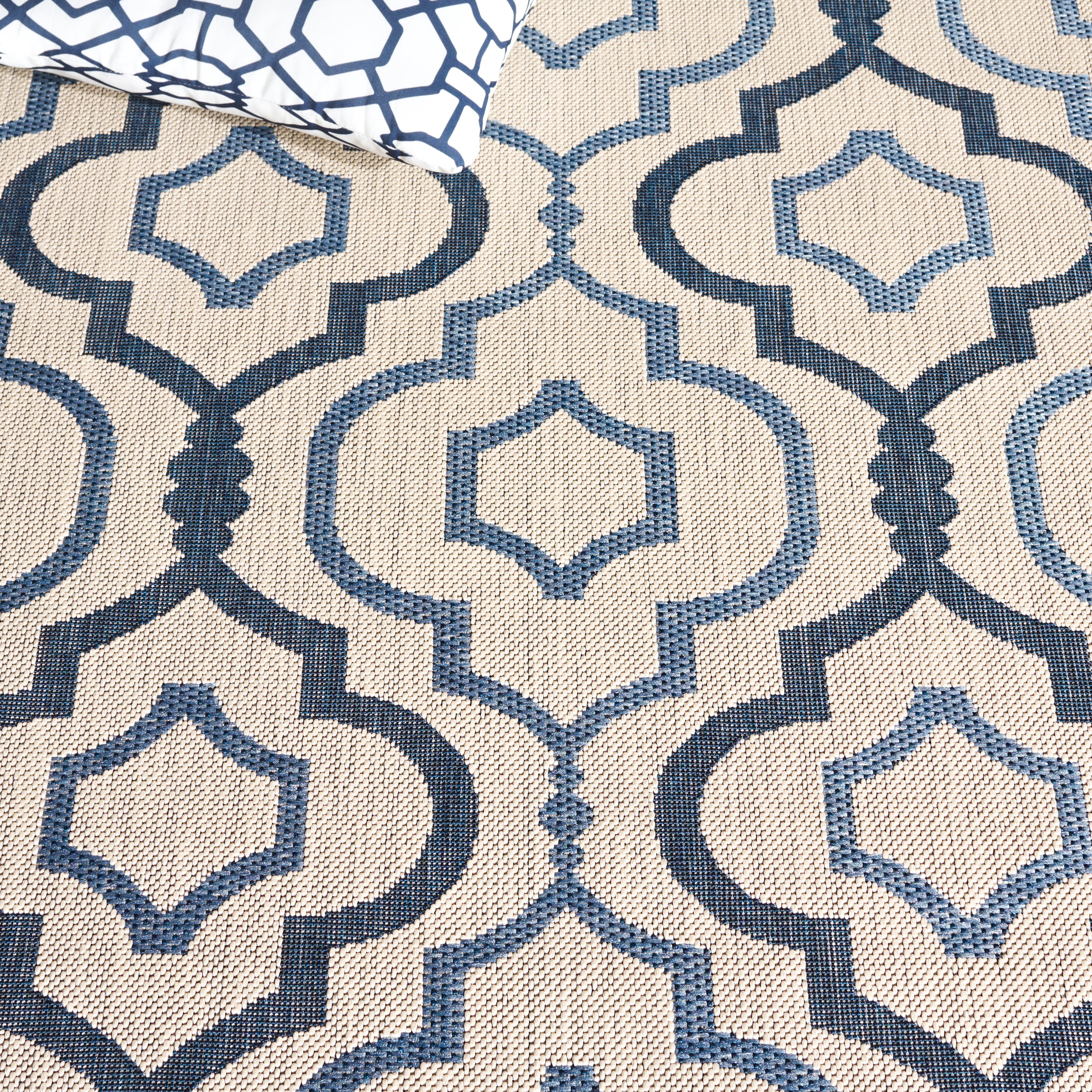 Safavieh Courtyard Bayon Geometric Indoor/Outdoor Runner Rug, Beige/Navy, 2'4" x 12'