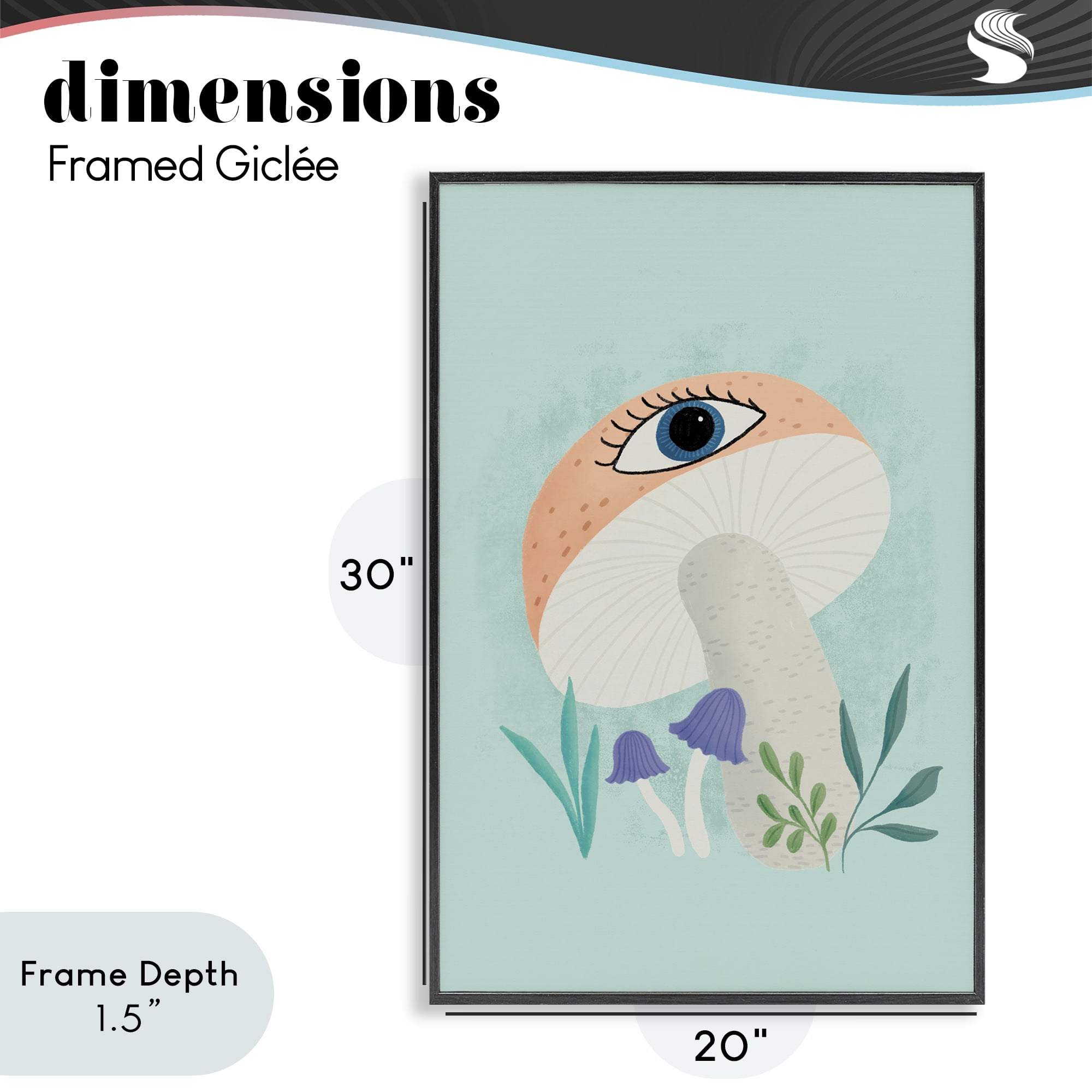 Stupell Industries Mushroom with Mystical Eye Black Framed Giclee Art, design by Metka Hiti