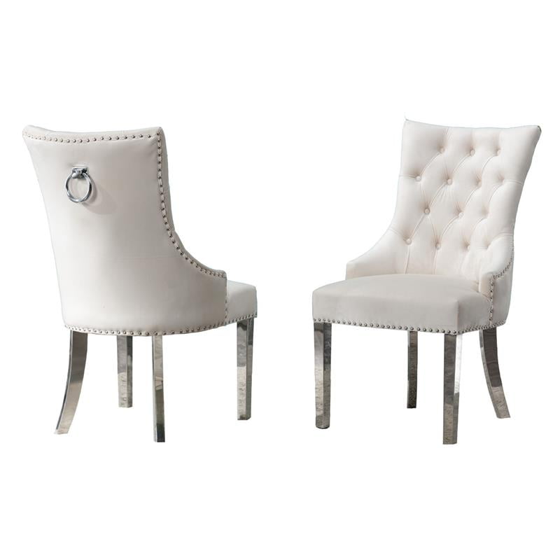 Velvet Tufted Side Chairs In Cream With, Silver Gray Velvet Dining Chairs