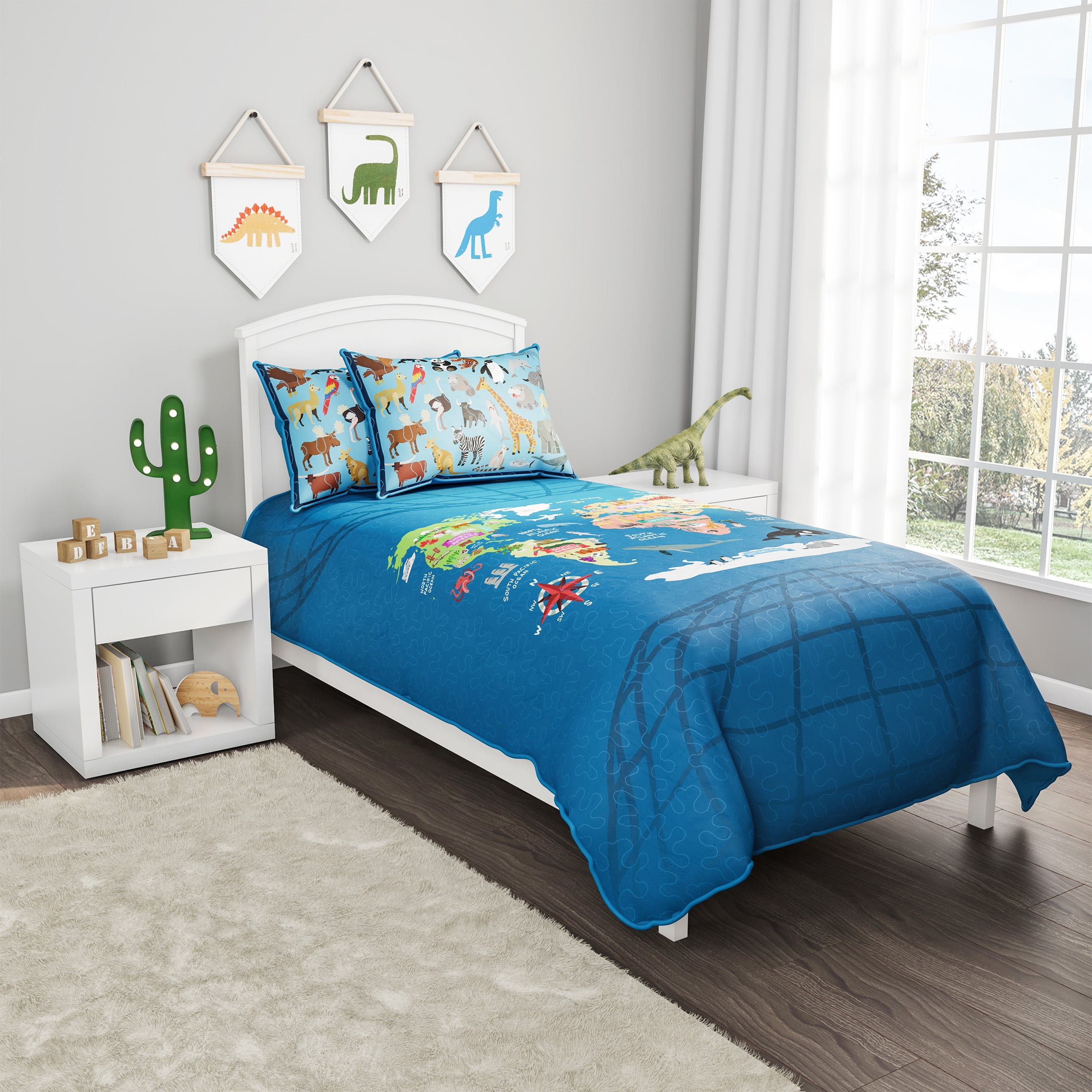 Somerset Home Landmark & Animal World Map Comforter Set for Children- Twin XL