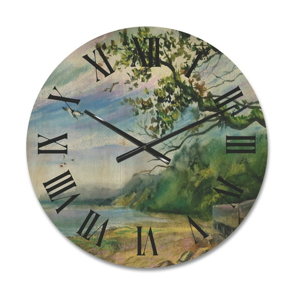 Designart 'Green Coast of The Baltic Sea' Nautical & Coastal Wood Wall Clock