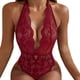 thumbnail image 1 of Gibobby Lencería sexy de encaje para dormir Lencería de una pieza a la para mujer, lencería de juego de rol, disfraces sexys para mujer, lencería de encaje a cuadros rojos(Vino, M), 1 of 5