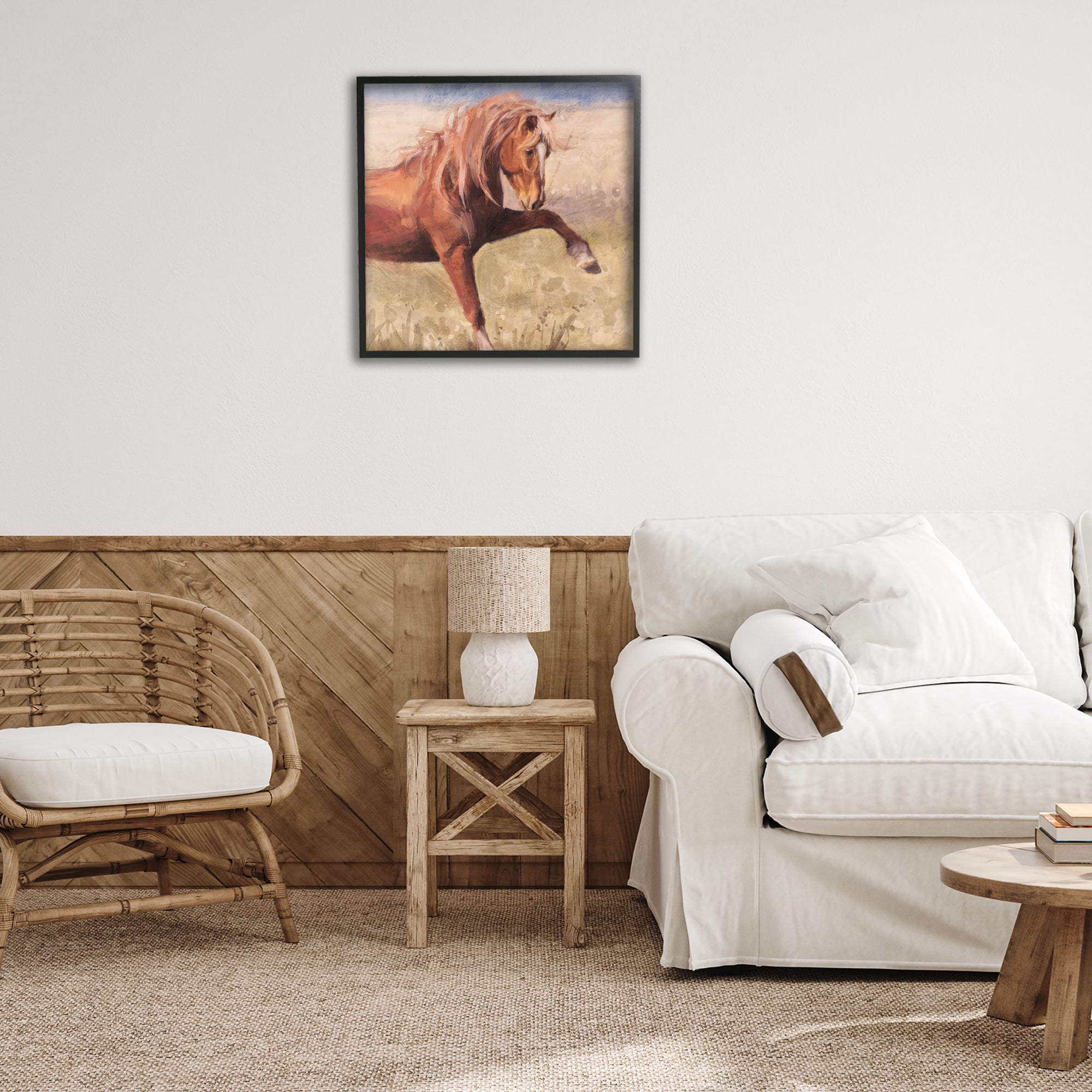Stupell Industries The Red Stallion Portrait Animals & Insects Painting Black Framed Art Print Wall Art, 24 x 24