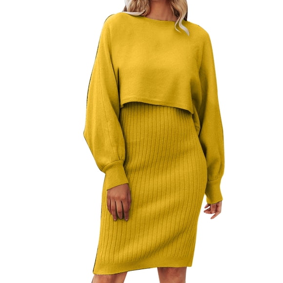 outfmvch sweater dress for women lazy style able solid knitted dress two piece medium length wool dress womens dresses fall dresses