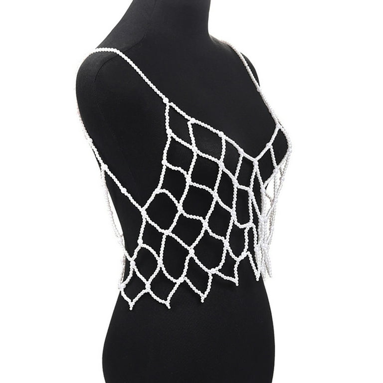 Women Handmade Woven Body Chain Camisole Imitation Pearl
