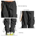 thumbnail image 4 of Pantalones de carga de las mujeres hip hop estilo multi bolsillo casual suelta cordón holgado pantalones de carga negro S, 4 of 5