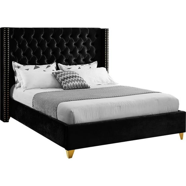 Maklaine Contemporary Upholstery Black Velvet Queen Bed - Walmart.com