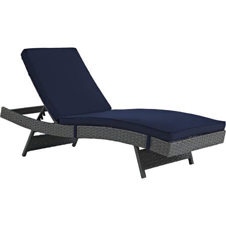 VYIHBO Sojourn Wicker Rattan Outdoor Patio Sunbrella Fabric Chaise Lounge in Canvas Navy