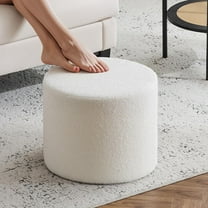 Boucle Ottoman Round Foot Stool, 17x13 Floor Pouf with High-Density Foam Filling and Washable Cover, Modern Foot Rest for Living Room, Bedroom, Office, Chair, Beige