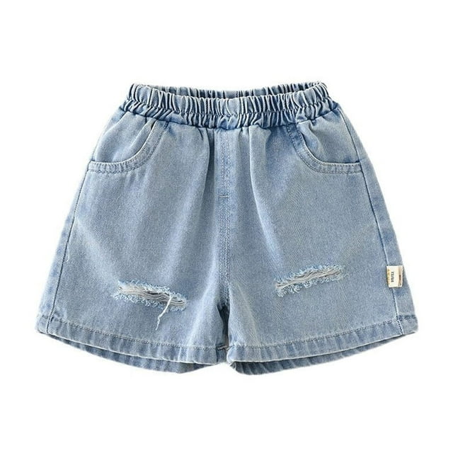 MEZZALL Boys Mid Thigh Denim Shorts Ripped Soft Elastic Band Inside Half Jean Pants Cute Shorts 80