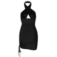 thumbnail image 5 of Fesfesfes Spring Dresses for Women Hollow Out Party Dress Casual Solid Color Cross Halter Neck Sleeveless Bodycon Dress, 5 of 5
