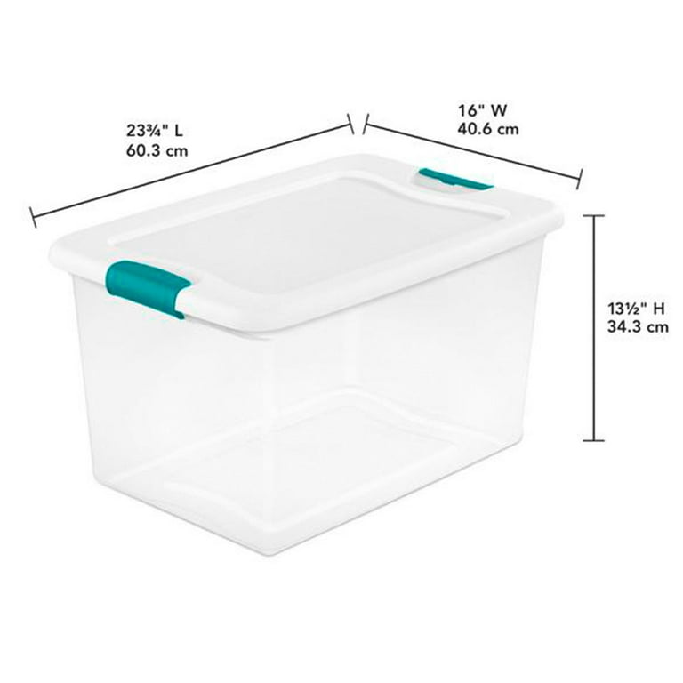 Sterilite 64 Qt Latching Storage Box, Stackable Bin with Latch Lid, Plastic  Container to Organize Clothes in Closet, Clear with White Lid, 12-Pack