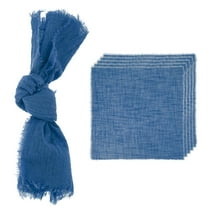 Uxcell 6 Pack Handmade Cloth Napkins, 16.5x16.5 Inch Cotton Napkins with Fringe Square Rustic Table Napkin for Wedding Party Dinner Table Decor Bridal Shower, Navy Blue