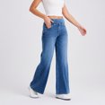 thumbnail image 4 of IUYRTFE Women Stretch Denim Jeans High Waist Wide Leg Pants with Pockets for Casual Daily Wear, 4 of 7