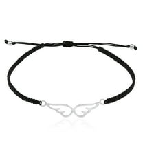 Lovely Sterling Silver Angel Wings Charm on Black Cotton Rope Bracelet