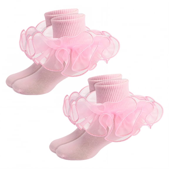 TELOLY 2Pairs Kids Socks,6-12 Months Ruffle Socks,Lolita Girly Elegance Style Lace Socks,Pink,Xs