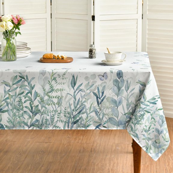 Spring Summer Tablecloth 60x104 Inch, Eucalyptus Butterfly Floral Table Cover for Party Picnic Dinner Decor