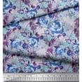 thumbnail image 3 of Soimoi Blue polyester Crepe Fabric Leaves & Floral Decor Fabric Printed BTY 52 Inch Wide, 3 of 3
