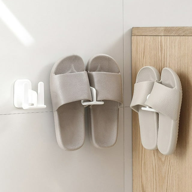 Estante para colgar zapatillas de montaje en pared | Zapatero de baño no perforado | Gancho de almacenamiento de plástico para paredes de azulejos y vidrio | Sin perforación | Blanco | los