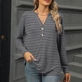 thumbnail image 2 of Ashirexll Shirts for Women Casual Soft Striped Printed Button Long Sleeve V-Neck Pullover Long Sleeve Shirts for Women Dark Gray XL, 2 of 8