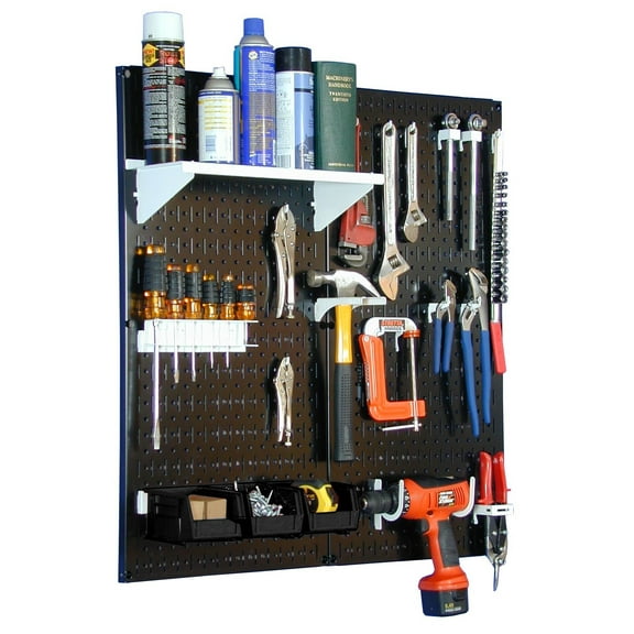 Metal Pegboard Utility Tool Organizer Storage Kit - Black Pegboard & White Accessories