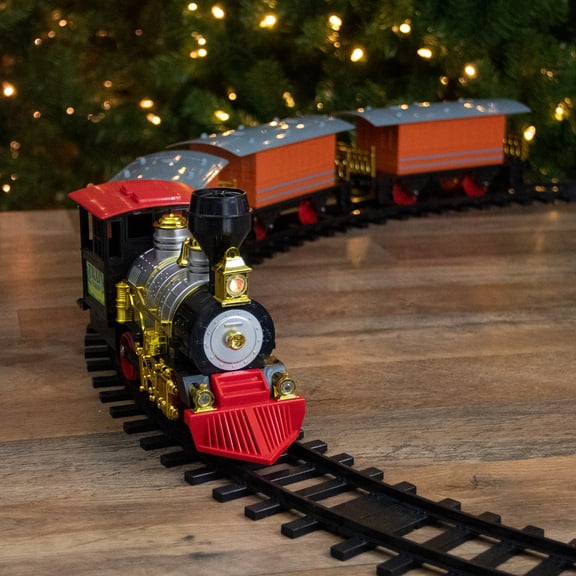 Northlight Animated Lighted Classic Christmas Train Set with Sound - Red and Black - 20-Piece