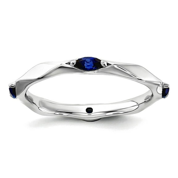 2.5mm 925 Sterling Silver Stackable Rhodium Plated Created Sapphire Ring Size 10 Stackable Ring for Women