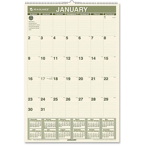 ATAGLANCE 1PPM Recycled Monthly Wall Calendar